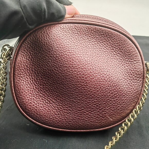 Gucci #R Metallic Burgundy Leather Mini Soho Disco Chain Crossbody Bag - Picture 5 of 10